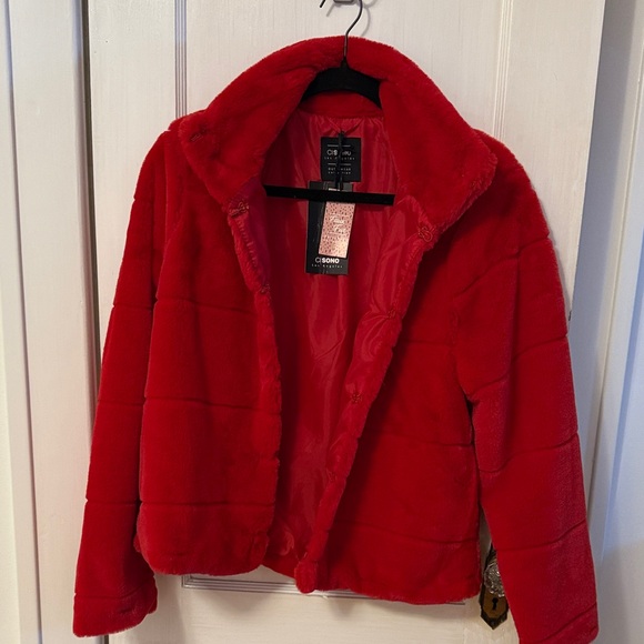Bold Red Faux Fur Jacket - Picture 2 of 5